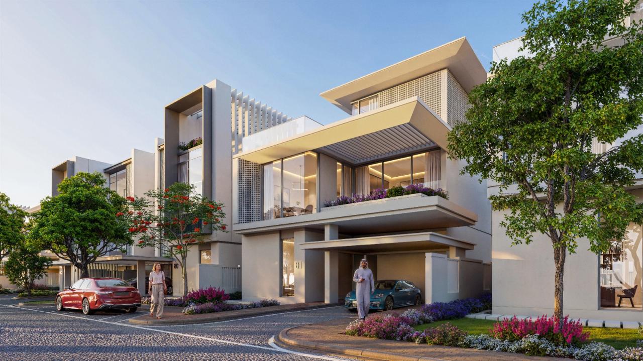 Azizi Florence Sharjah — a corner-plot villa at sunset