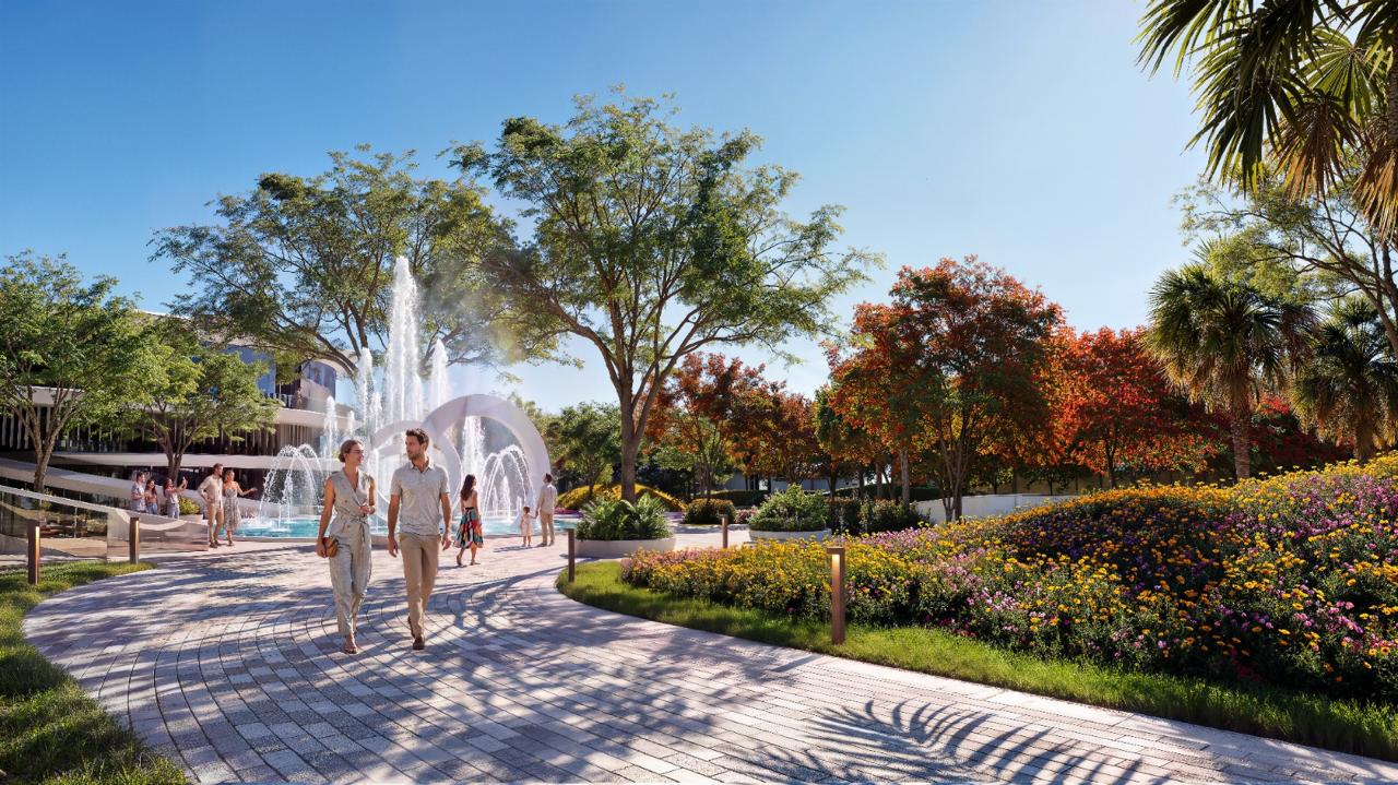 Azizi Florence Sharjah — the fountain plaza in daylight