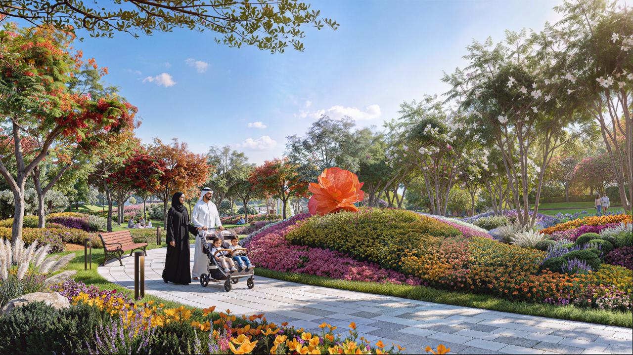 Azizi Florence Sharjah — the planted park promenade