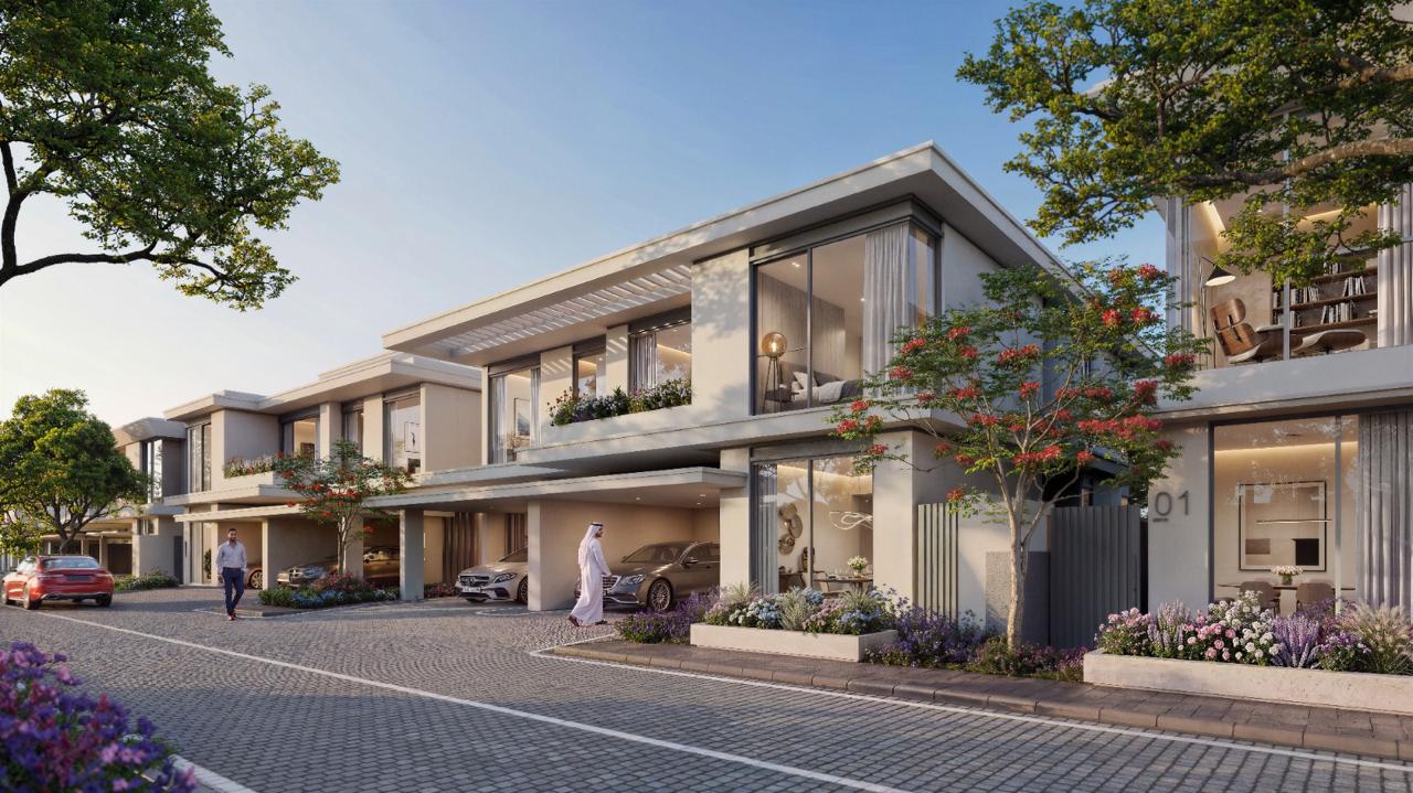 Azizi Florence Sharjah — a townhouse corner plot at sunset