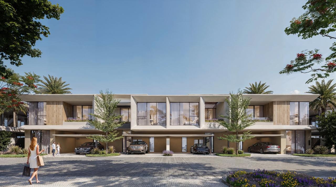 Azizi Florence Sharjah — a row of townhouses framed by palms