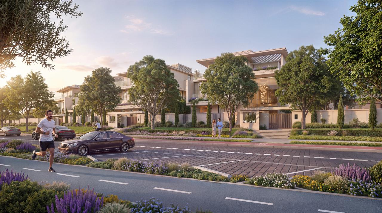 Azizi Florence Sharjah — a resident jogging on the community loop past the villas