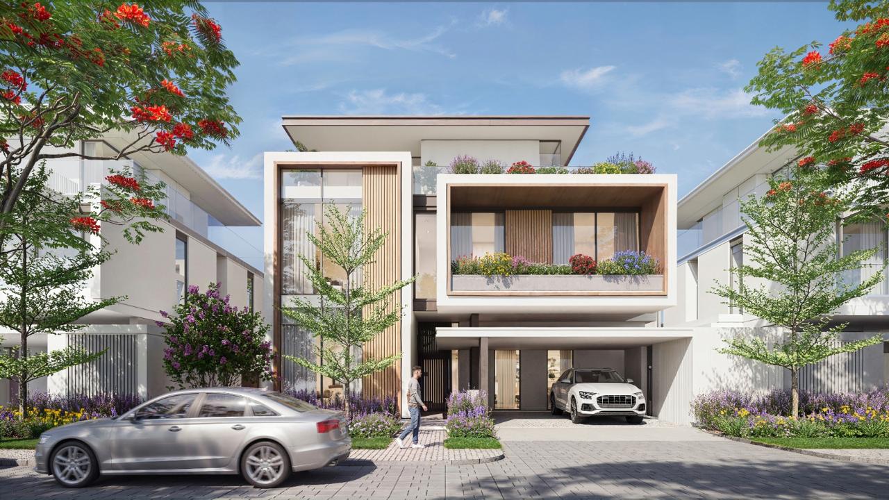 Azizi Florence Sharjah — a villa with a timber screen facade