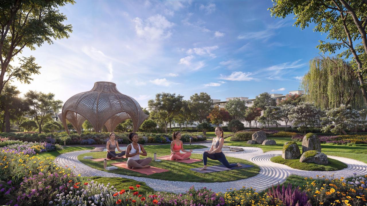 Azizi Florence Sharjah — the yoga lawn and garden pavilion